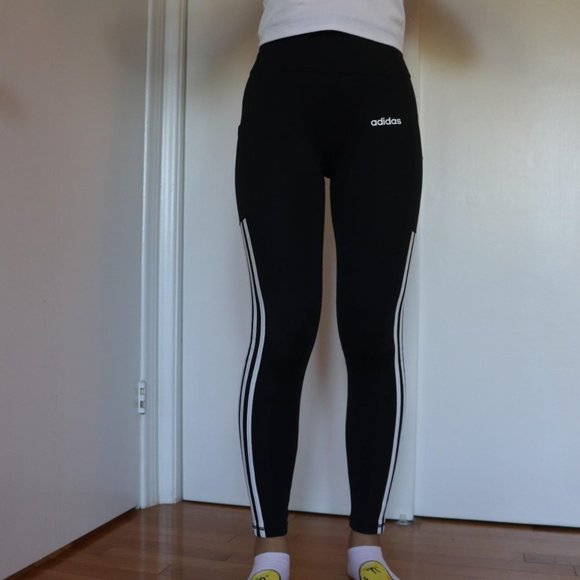 Adidas Climalite black athletic leggings with white stripes - Picture 2 of 4
